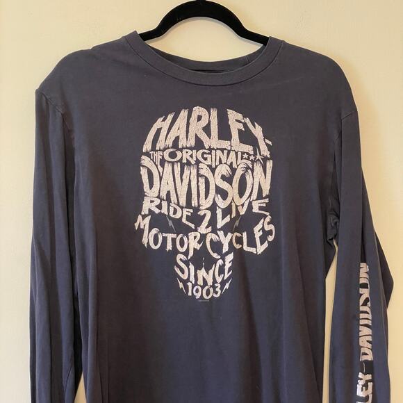 Harley-Davison M Athens, Ohio long sleeve t-shirt motorcycle casual punk gray - Picture 2 of 8